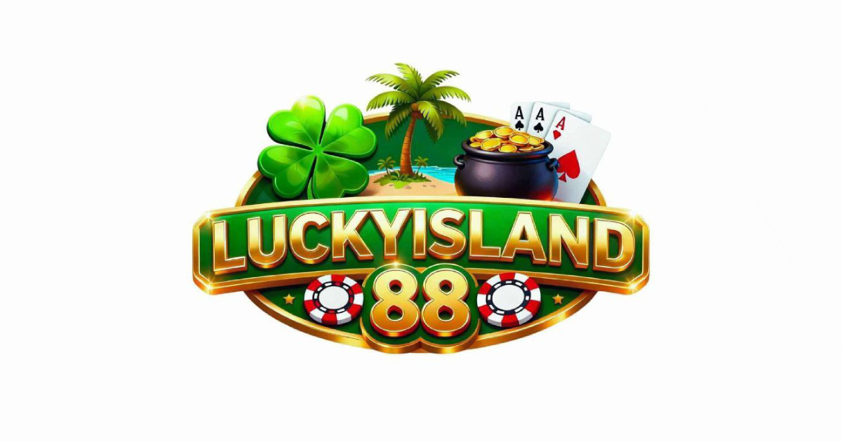 Lucky Island Casino homepage hero banner showing tropical resort theme and digital platform access